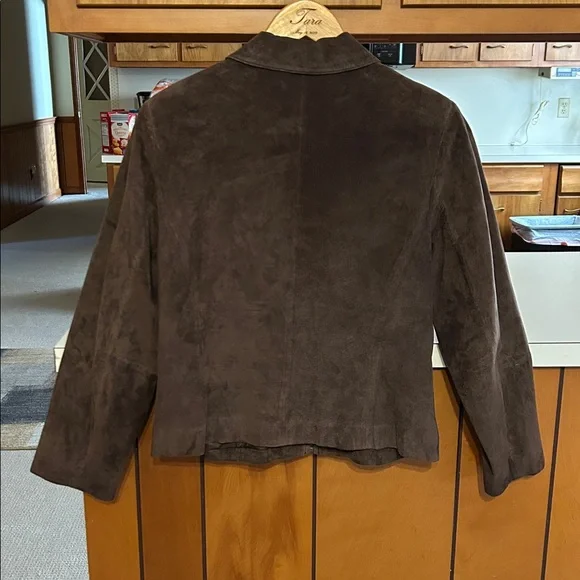 Suede Leather Chocolate Brown Blouson Full Zip Pockets Lined Jacket MP - Picture 4 of 16